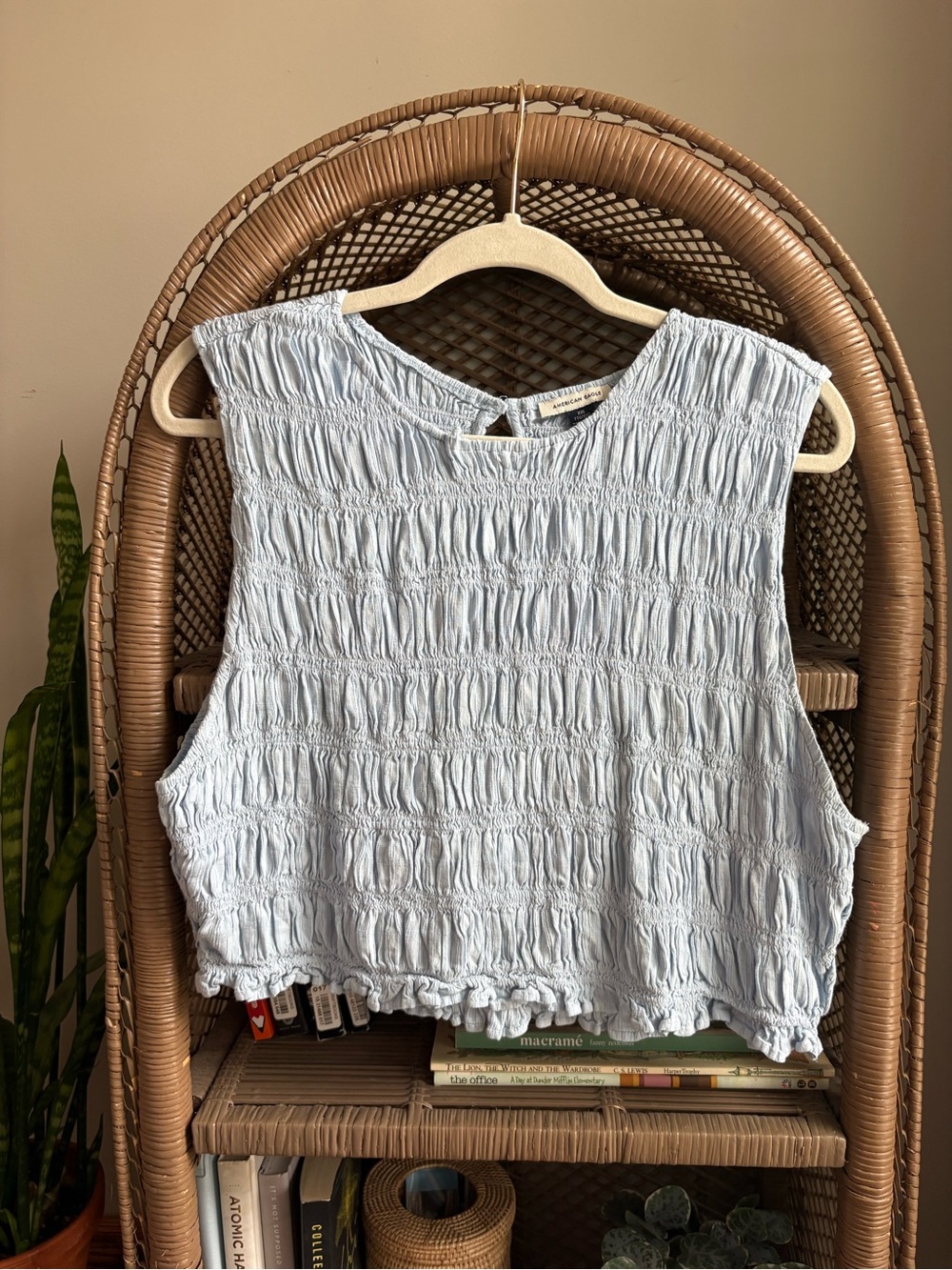 American Eagle Outfitters Light Blue Smocked Tank